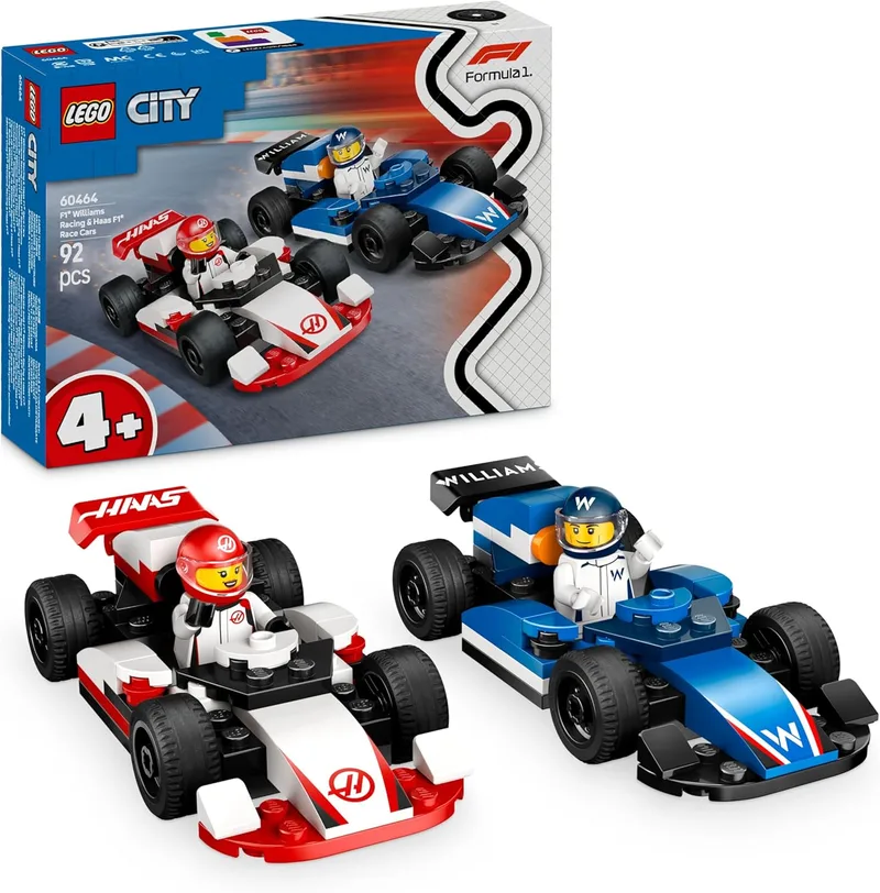 LEGO City F1 Cars Williams Racing e Haas F1 Cars, Conjunto com Carros de Corrida de Brinquedo de Fórmula 1, 2 Modelos de Carros e Minifiguras de Condutores, Prenda para Rapazes e Raparigas a partir dos 4 anos 60464