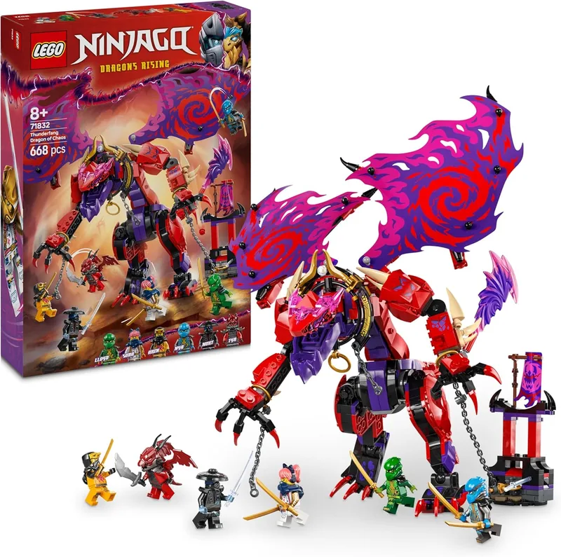 LEGO ▫️ Ninjago Dragão do Caos: Brinquedo de Construção Presa do Trono, Conjunto de Combate com 6 Minifiguras com Armas Ninja, Figura Articulada, Prenda para Rapazes e Raparigas a partir dos 8 anos 71832