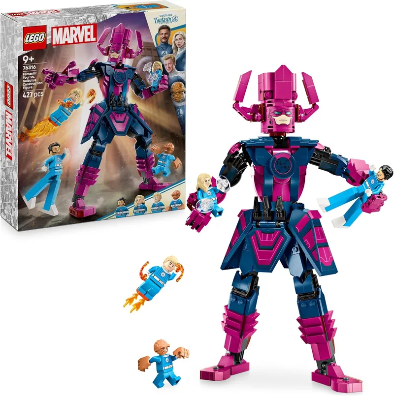 Figura de Construção LEGO Marvel Fantastic Four vs. Galactus, Brinquedo de Construção de Super-Heróis com Minifiguras do Coisa, Mulher Invisível e Tocha Humana, Prenda para Crianças 76316