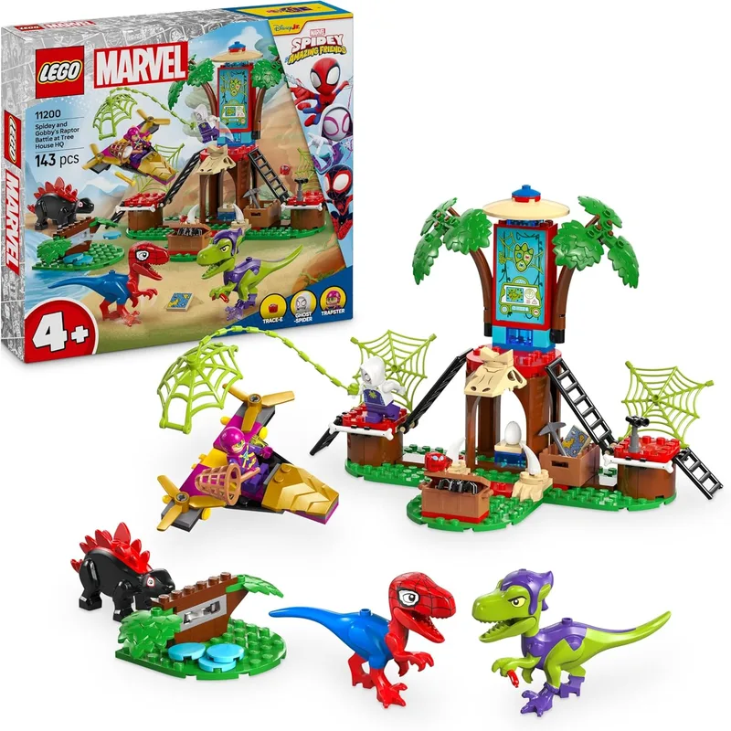 LEGO ▫️ Marvel Spidey e Gobby: Batalha dos Raptores na Base da Casa da Árvore, Dinossauros de Brinquedo, Minifigura do Homem-Aranha Fantasma, Presente para Meninos e Meninas a partir dos 4 anos – Spidey e a sua Super-Equipa 11200