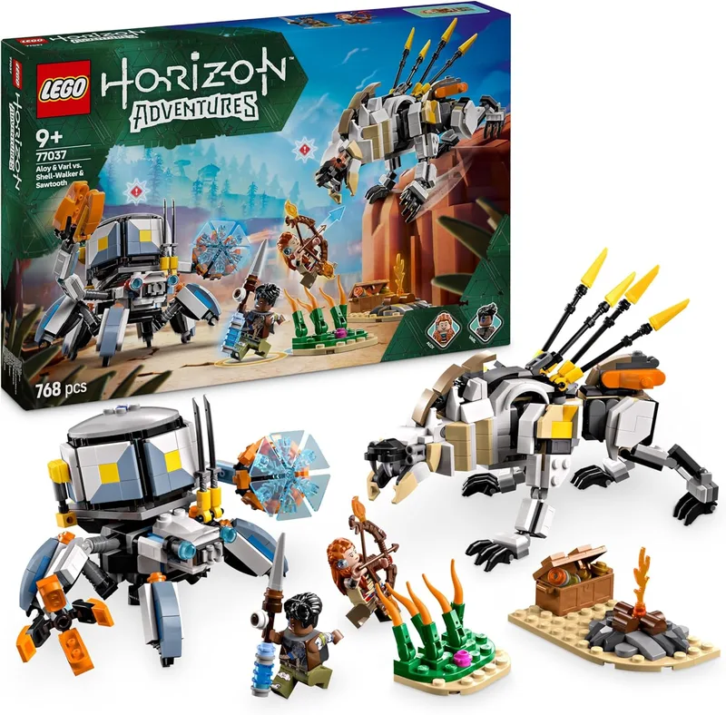 LEGO ▫️ Horizon Adventures: Aloy e Varl vs. Caranguejo e Dentes Serrados, Brinquedo com Robôs e Monstros do Videojogo, Minifiguras com Arco e Armas, Presente para Crianças de 9 Anos ou Mais 77037