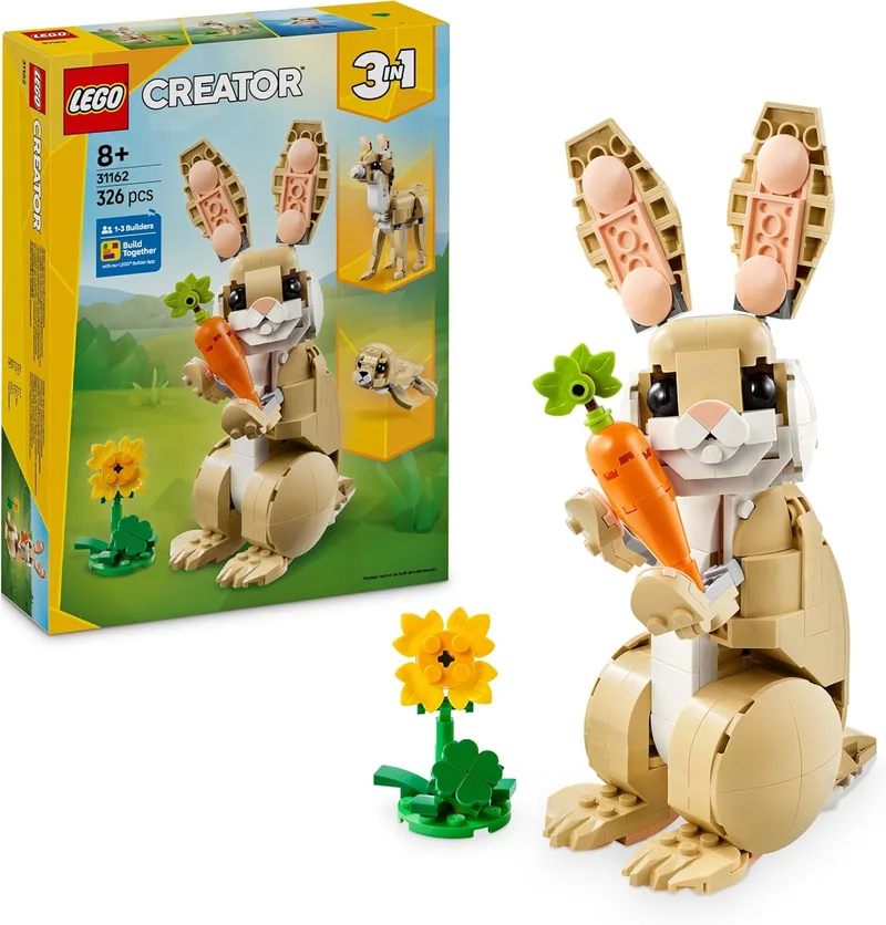 LEGO ▫️ Creator 3 em 1 Coelhinho Fofo - Coelho de Brinquedo Transformável em Figura de Foca e Lhama - Conjunto com Animais - Presente para Meninas e Meninos a partir dos 8 anos 31162