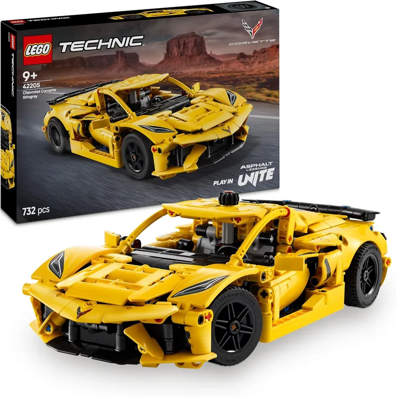LEGO ▫️ Technic Chevrolet Corvette Stingray - Conjunto de modelo de carro desportivo de brincar, veículo com portas e capô que se abrem, decoração para o quarto, presente para meninos e meninas a partir dos 9 anos 42205