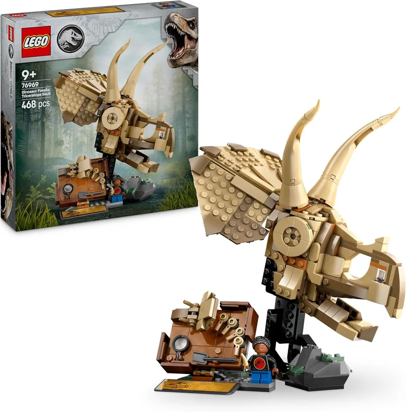 LEGO Jurassic World Dinosaur Fossils: Triceratops Skull Dinosaur Model Toy para Rapazes e Raparigas com mais de 9 anos Fã de Paleontologia, Decoração de Quarto de Criança 76969