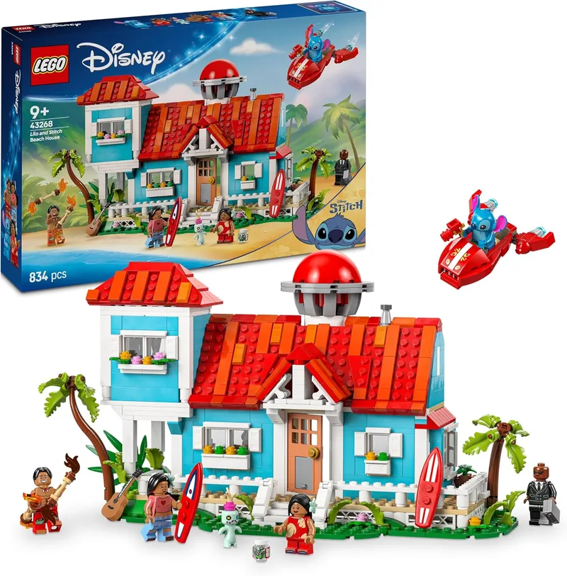 LEGO ▫️ ǀ Disney Casa de Praia da Lilo e do Stitch com 6 quartos, observatório, nave espacial, 5 minifiguras, prancha de surf e muito mais, presente de aniversário para meninas e meninos a partir dos 9 anos 43268