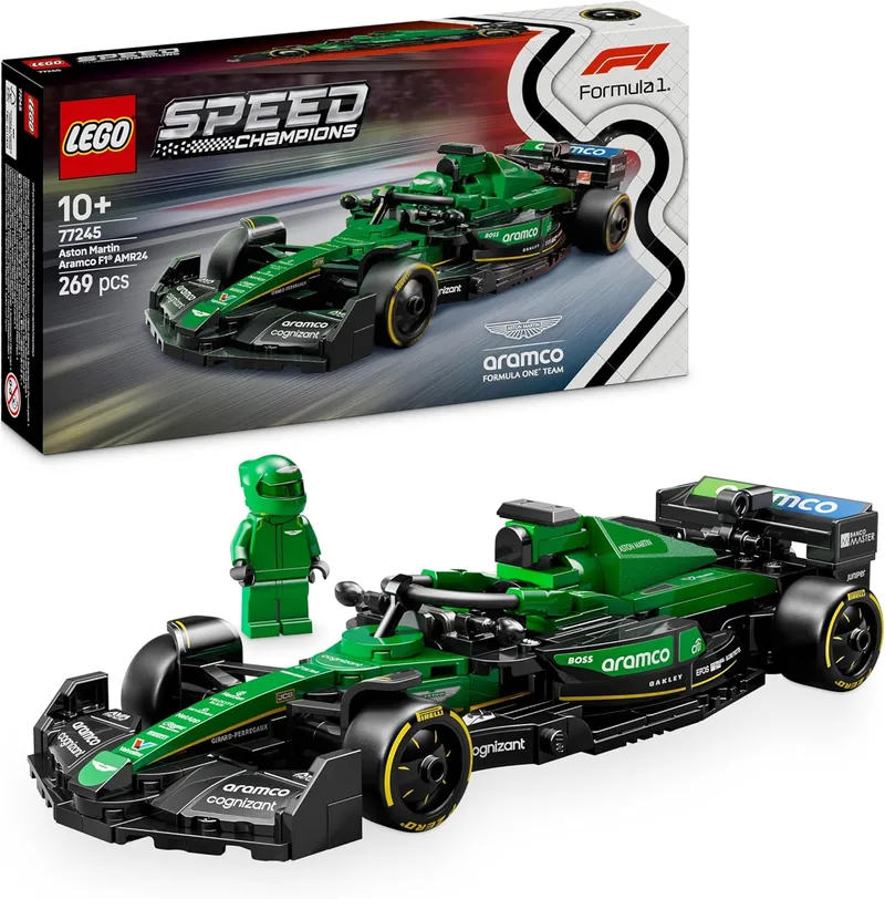 LEGO ▫️ Speed Champions Carro de Corrida Aston Martin Aramco F1 AMR24 de Brinquedo, Maquete de Veículo de Fórmula 1 com Minifigura de Piloto, Presente para Rapazes e Raparigas a partir dos 10 Anos 77245