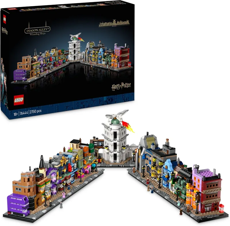 LEGO ▫️ Harry Potter Lojas Mágicas do Beco Diagonal - Maquete para Adultos e 12 Microfiguras de Coleção, Autocarro Noturno, Presente para Mulheres e Homens, Decoração para o Quarto, Conjunto Mágico 76444