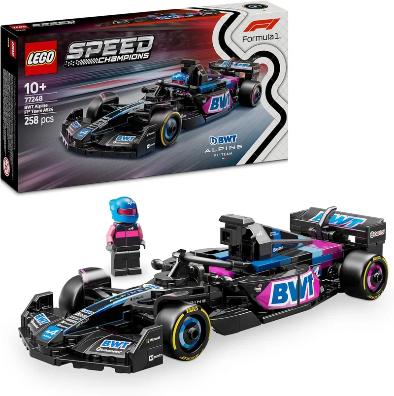 LEGO ▫️ Speed Champions BWT Alpine F1 Team A524 Carro de Corrida de Brinquedo, Veículo e 1 Minifigura de Piloto de Fórmula 1, Prenda Colecionável para Rapazes e Raparigas com Mais de 10 Anos 77248