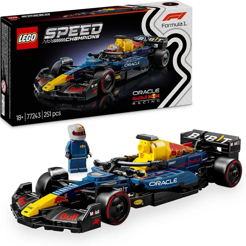 LEGO Speed Champions Oracle Red Bull Racing RB20 F1 Modelo de Carro de Corrida para Adultos com 1 Minifigura de Piloto de Fórmula 1, Prenda para Coleccionadores Homens e Mulheres 77243