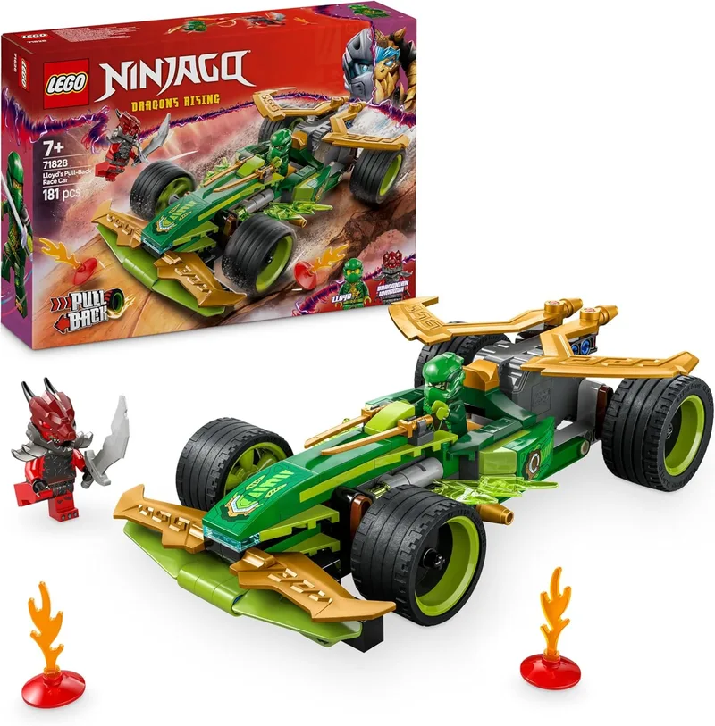 LEGO ▫️ Ninjago Carro de Corrida com Motor de Carregamento Manual do Lloyd, Conjunto Ninja com 2 Minifiguras, Armas e Katana, Presente para Meninos e Meninas a partir dos 7 Anos 71828