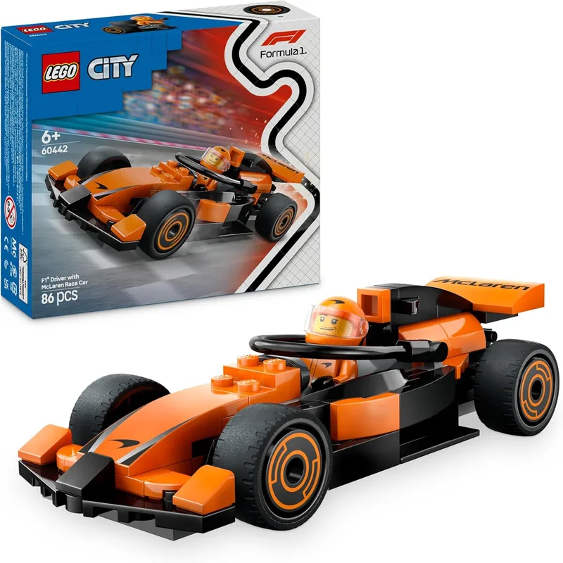 LEGO ▫️ City Piloto de F1 com Carro McLaren, Brinquedo de Construção com Mini-veículo de Fórmula 1 e Minifigura para Jogos de Corridas, Presente de Aniversário para Meninos e Meninas a partir dos 6 Anos 60442