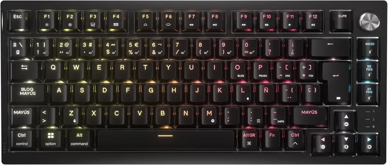 Corsair ▫️ Teclado mecânico para jogos K65 Plus Wireless 75% RGB – Preto | QWERTY ES, Substituição a quente, Interruptores táteis MLX Fusion pré-lubrificados, Teclas em PBT
