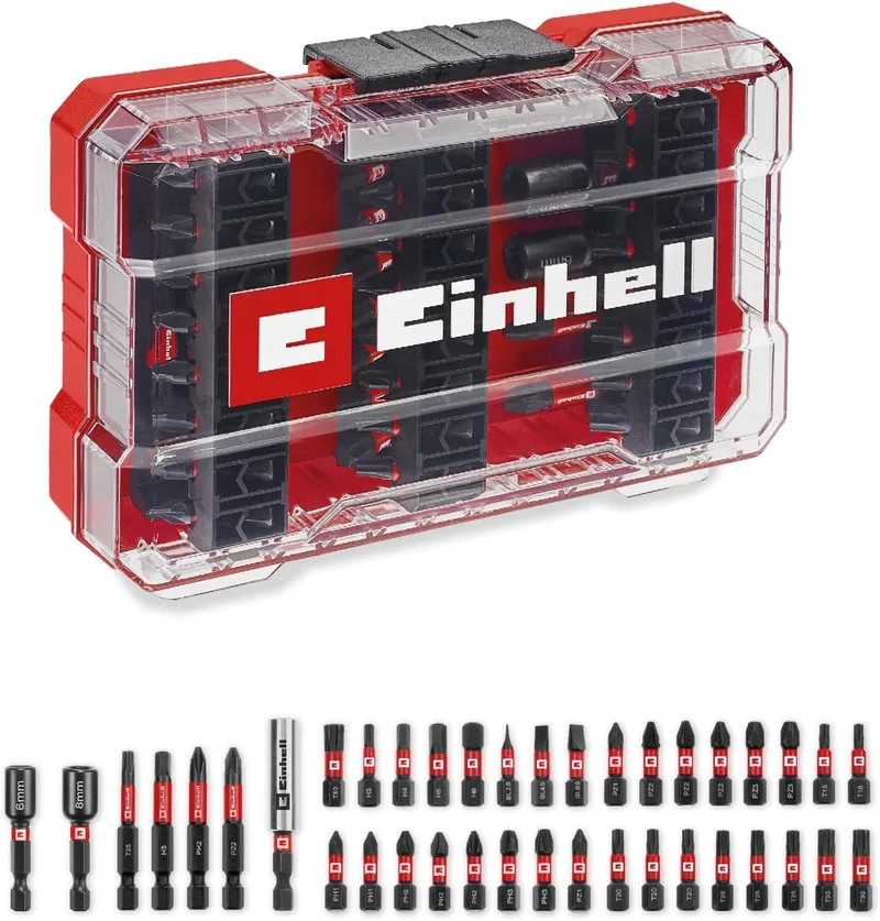Einhell ▫️ M-CASE - Conjunto de 39 brocas de impacto (brocas de 25 mm, brocas de 50 mm, chaves hexagonais, porta-brocas de 60 mm, incl. caixa de arrumação)