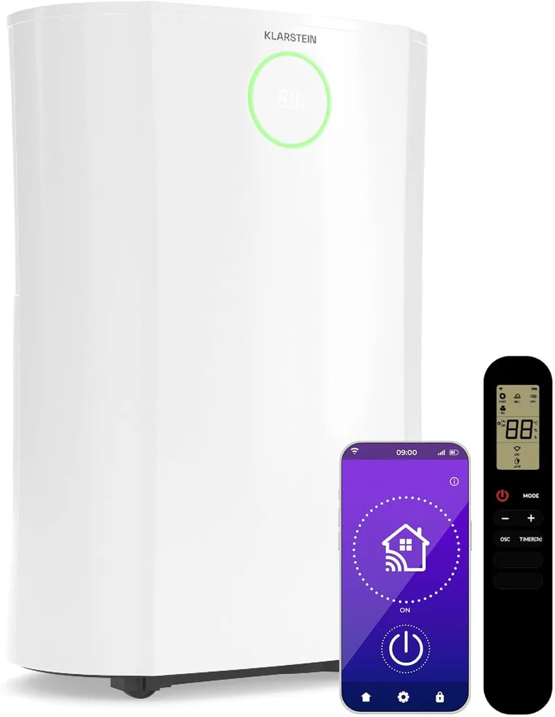 KLARSTEIN ▫️ DryFy ProConnect 16L Desumidificador Wi-Fi inteligente, controlado por aplicação, silencioso, temporizador de 24 horas, filtro de carbono ativo, ajuste da humidade 40-80%, portátil para casa/escritório, 24m², branco