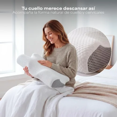 SILKORA ▫️ ️ | Almofada cervical premium | Almofada cervical japonesa viscoelástica e ergonómica | Almofada japonesa para dormir de lado e de barriga para cima | Dupla altura e capa lavável 2