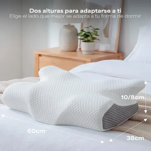 SILKORA ▫️ ️ | Almofada cervical premium | Almofada cervical japonesa viscoelástica e ergonómica | Almofada japonesa para dormir de lado e de barriga para cima | Dupla altura e capa lavável 3