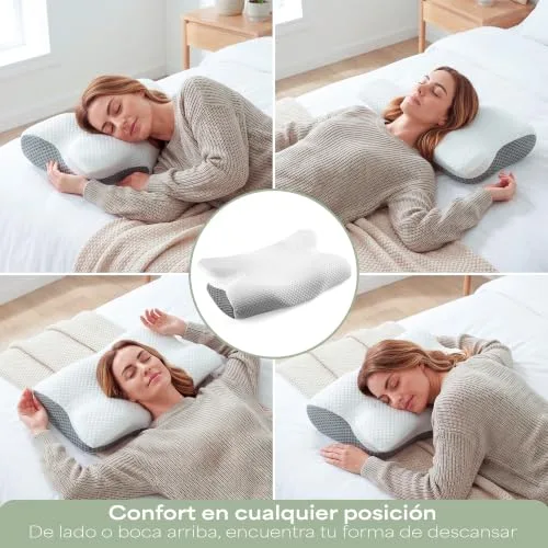 SILKORA ▫️ ️ | Almofada cervical premium | Almofada cervical japonesa viscoelástica e ergonómica | Almofada japonesa para dormir de lado e de barriga para cima | Dupla altura e capa lavável 4