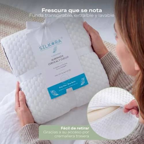 SILKORA ▫️ ️ | Almofada cervical premium | Almofada cervical japonesa viscoelástica e ergonómica | Almofada japonesa para dormir de lado e de barriga para cima | Dupla altura e capa lavável 6
