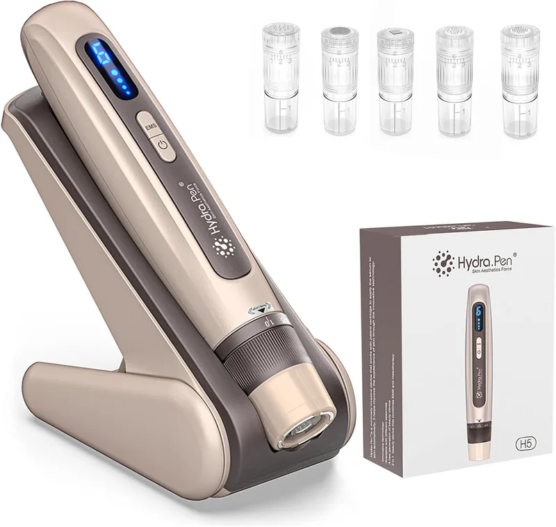 Bestauty ▫️ Caneta de microagulhamento Hydra.Pen H5, aplicador automático de soro com microcorrente EMS, microagulhamento profissional sem fios para cuidados da pele, rugas, cicatrizes e queda de cabelo, ouro