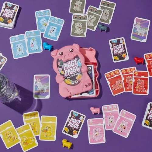 Hasbro Gaming ▫️ Piggy Piggy, Jogo de Cartas, 2 a 6 jogadores, Atividades ao ar livre, Família e amigos, Presente para meninos e meninas a partir dos 7 anos, Porquinhos e cabras 3