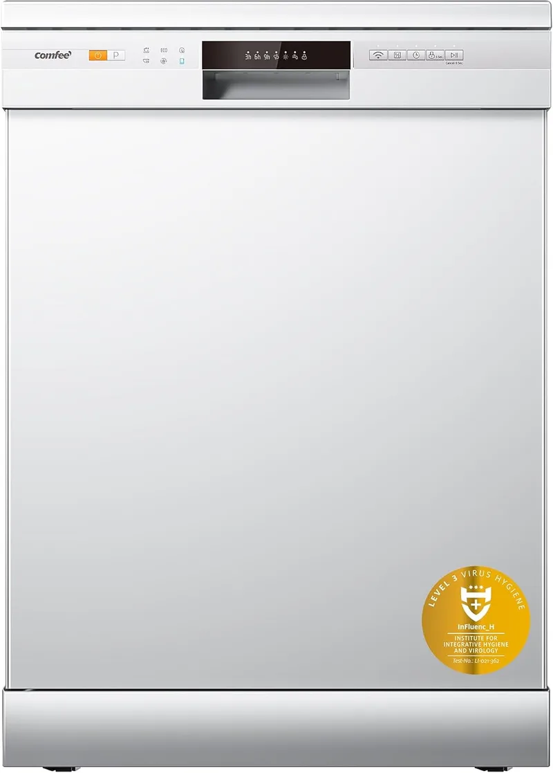 Comfee ▫️ ' CDWPF1201PW-WE-EU Máquina de lavar louça independente, 60cm, 55dB com 12 talheres, 8 programas, 70 ℃ Lavagem higiénica, Controlo por botão, Função IOT, Cloud Wash, Branco