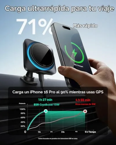 ESR ▫️ 15 W Carregador sem fios para automóvel MagSafe CryoBoost, Suporte para telemóvel para automóvel 3