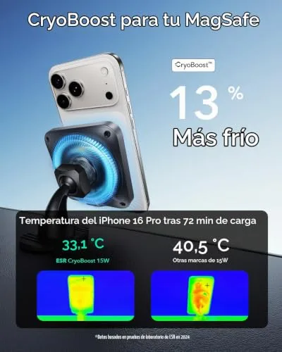 ESR ▫️ 15 W Carregador sem fios para automóvel MagSafe CryoBoost, Suporte para telemóvel para automóvel 4