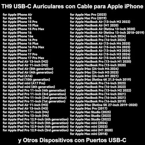MAS CARNEY ▫️ Auscultadores com cabo tipo C para iPhone 17 Pro MAX 16 15, iPad 4