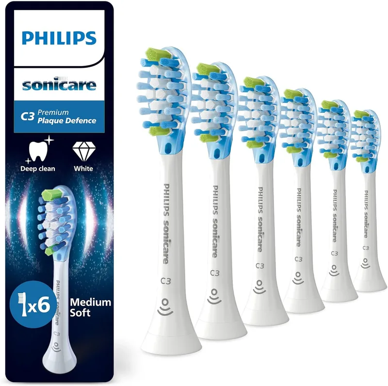 PHILIPS ▫️ Sonicare C3 Premium Plaque Defence, cabeças de escova de dentes de substituição originais, brancas, embalagem de 6, HX9046/87
