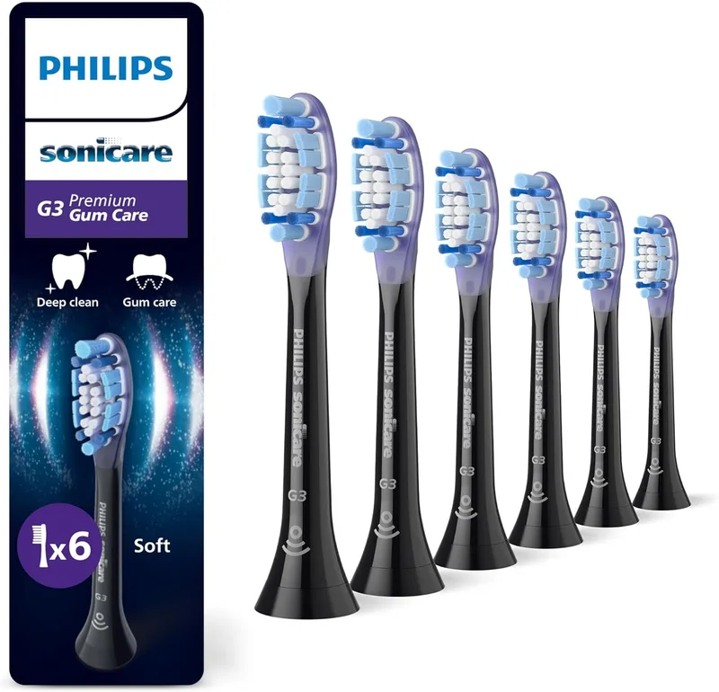 PHILIPS ▫️ Sonicare G3 Premium Gum Care, cabeças de escova de dentes de substituição originais, preto, embalagem de 6, HX9056/88