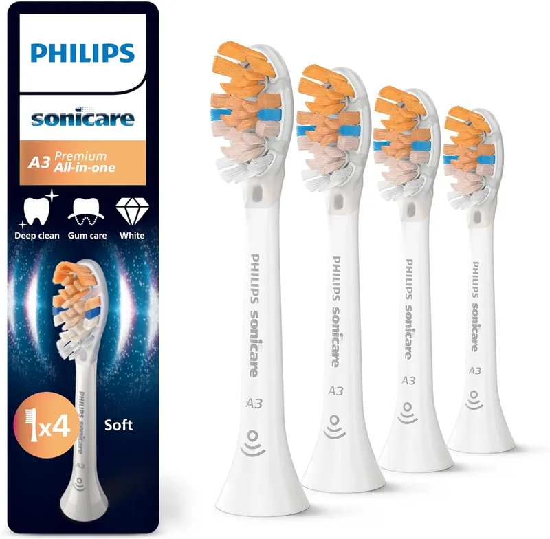 PHILIPS ▫️ Sonicare A3 Premium All-in-One, cabeças de escova de substituição originais, branco, embalagem de 4, HX9094/87