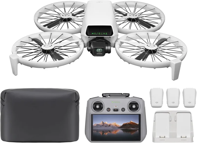 O DJI Flip Fly More Pack (Controlo remoto com RC Display 2), drone com câmara 4K UHD para adultos, Palm Take-off, Auto Return, 3 baterias para um tempo de voo máximo de 93 min.
