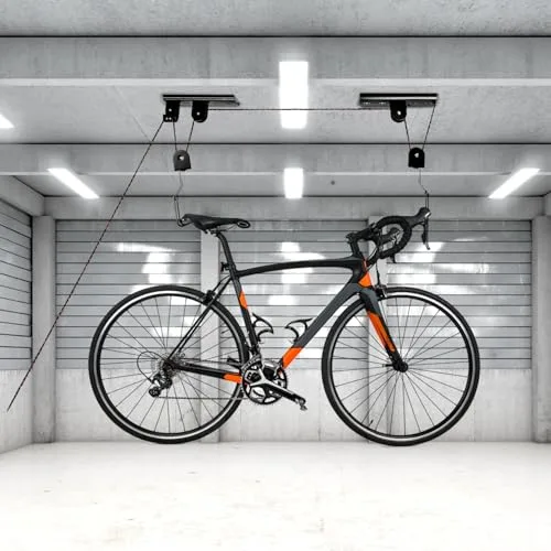 QWORK ▫️ ® Elevador de Bicicletas, Suporte para Bicicletas com capacidade de carga de 30 kg e duas correias de suspensão, Elevador de Bicicletas, para montagem no teto 2