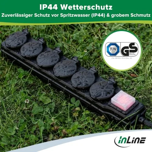 InLine ▫️ Extensão com 6 tomadas, IP44, com interruptor de ligar/desligar iluminado, maior proteção contra contacto, comprimento: 3 m, 16496O 4