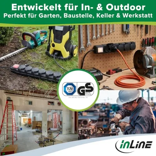 InLine ▫️ Extensão com 6 tomadas, IP44, com interruptor de ligar/desligar iluminado, maior proteção contra contacto, comprimento: 3 m, 16496O 7