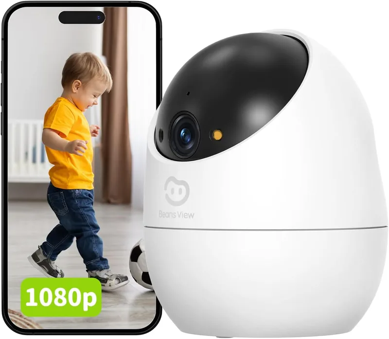 BEANS VIEW ▫️ Câmara de Segurança Interior, Visão Nocturna a Cores, Visão 360°, Câmara Wi-Fi para Animais de Estimação/Cães/Gatos, 1080P, Deteção Humana, Seguimento Automático, Compatível com Alexa D210 2MP