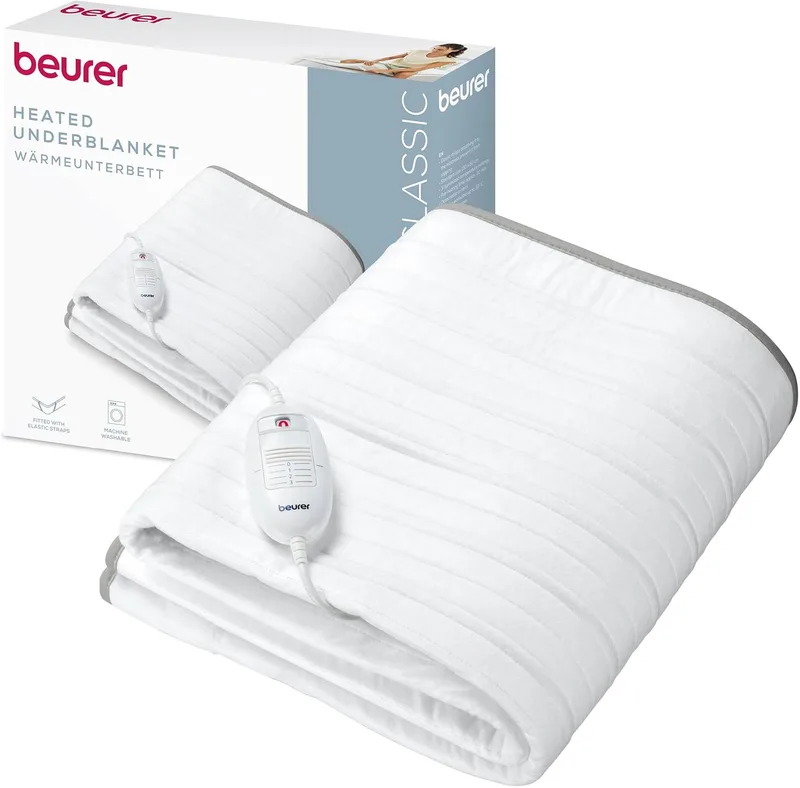 Beurer ▫️ TS 17 Aquecedor elétrico de cama, material não tecido macio, antiderrapante graças à fixação com fita elástica, 3 níveis de temperatura, 150 x 80 cm, sistema de segurança