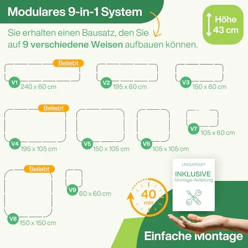 UNIGARDIA ▫️ Canteiro de metal 240 x 60 x 43 cm – Kit modular 9 em 1 de canteiro elevado – Canteiro elevado para jardim em aço Zn-Al-Mg Premium – Vida útil mínima de 20 anos – 43 cm de altura – Canteiro 3