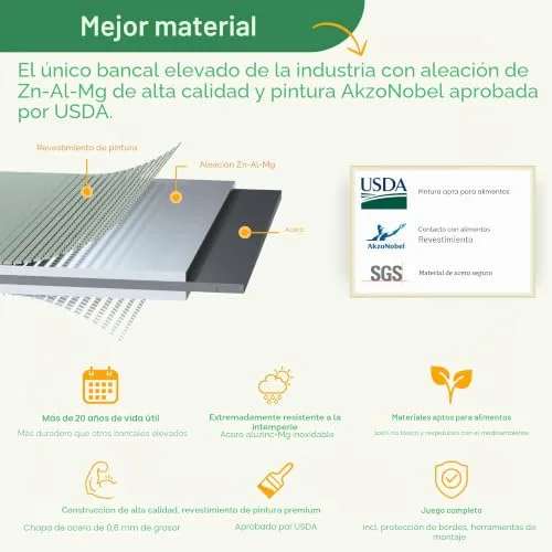 UNIGARDIA ▫️ Canteiro de metal 240 x 60 x 43 cm – Kit modular 9 em 1 de canteiro elevado – Canteiro elevado para jardim em aço Zn-Al-Mg Premium – Vida útil mínima de 20 anos – 43 cm de altura – Canteiro 4