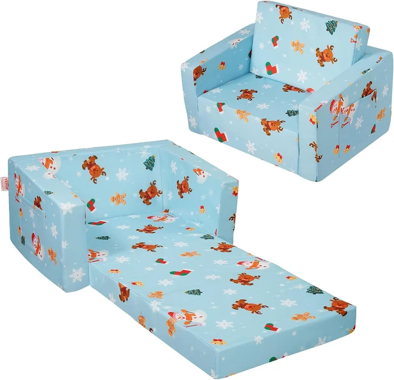 VEVOR ▫️ Cadeira de bebé dobrável 2 em 1, Sofá-cama para crianças pequenas, sofá de espuma macia e confortável, espreguiçadeira convertível para bebé, assento com desenhos animados, azul, 1040 x 580 x 320 mm