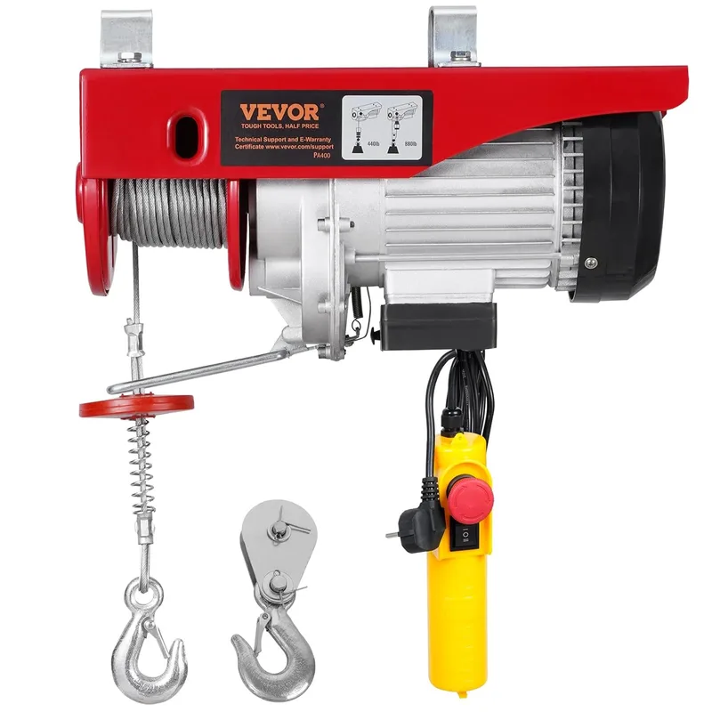 VEVOR ▫️ Talha Elétrica Capacidade de 400 kg Guincho Elétrico 230 V Controlo Remoto com Cabo de 4,2 m Eslingas Simples e Duplas Paragem de Emergência Talha Elevatória para Garagem, Armazém, Fábrica