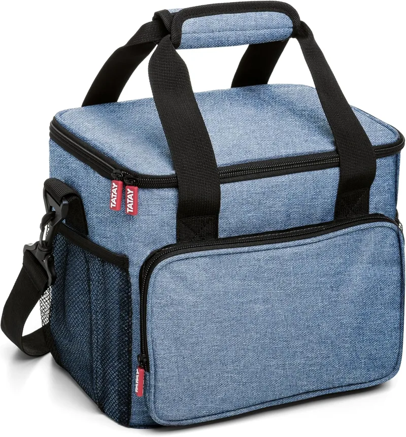 Tatay ▫️ Saco Térmico Impermeável para Alimentos - Urban Food Picnic 11 L | Tripla Camada Isolante | Corpo Semirrígido | 4 Bolsos | Alça Removível | 28,5 x 21 x 24 cm, Azul Denim