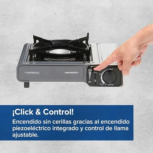 CAMPINGAZ ▫️ Camp Bistro 3 Fornelli Piastra Combo | Fogão de campismo com 1 queimador | 2200 Watt | Fogão de exterior compacto e portátil | Inclui bolsa de transporte para facilitar o transporte | Preto 6