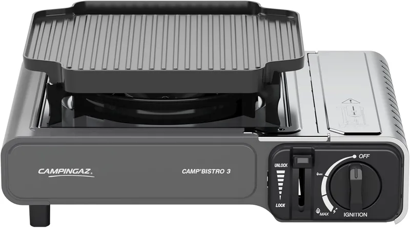 CAMPINGAZ ▫️ Camp Bistro 3 Combo Stove and Griddle : Fogão de campismo de 1 queimador : 2200 watts : Fogão de exterior portátil e compacto : Inclui mala de transporte para facilitar o transporte