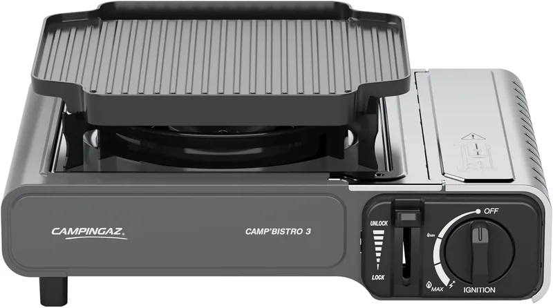CAMPINGAZ ▫️ Camp Bistro 3 Fornelli Piastra Combo | Fogão de campismo com 1 queimador | 2200 Watt | Fogão de exterior compacto e portátil | Inclui bolsa de transporte para facilitar o transporte | Preto