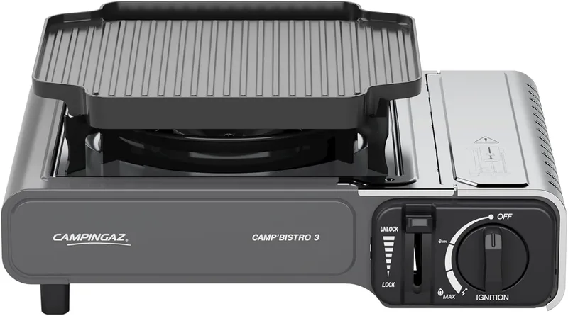 CAMPINGAZ ▫️ Camp Bistro 3 Grill Combo | Fogão de campismo de 1 queimador com grelha | Potência de 2 200 W | Fogão portátil compacto para uso no exterior | Inclui saco de transporte