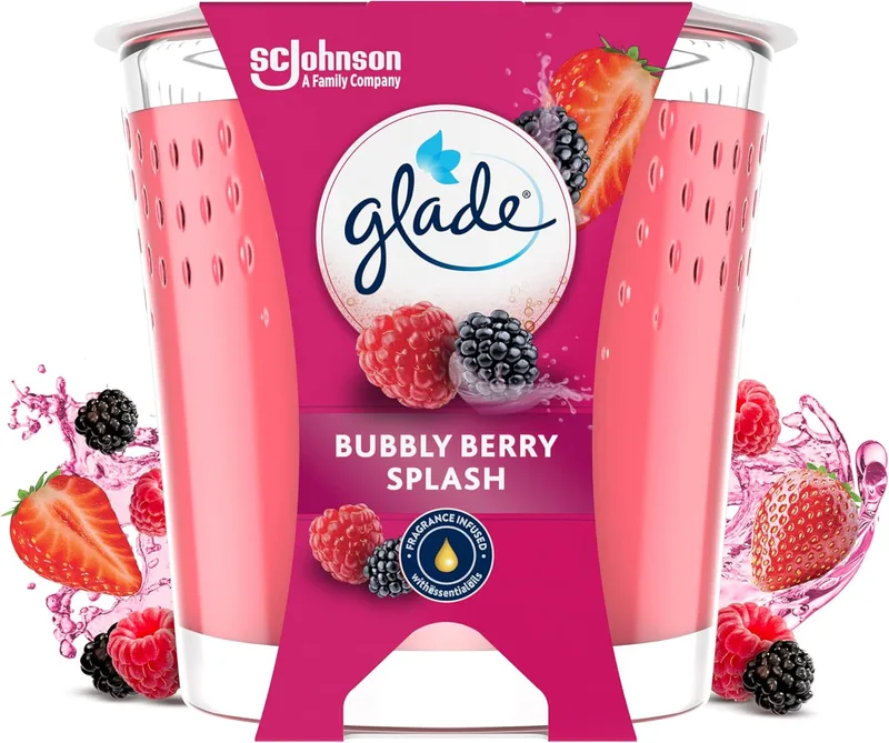 Glade ▫️ Vela perfumada Bubbly Berry Splash, dura até 30 horas, vegan, com óleos essenciais, 1 vela