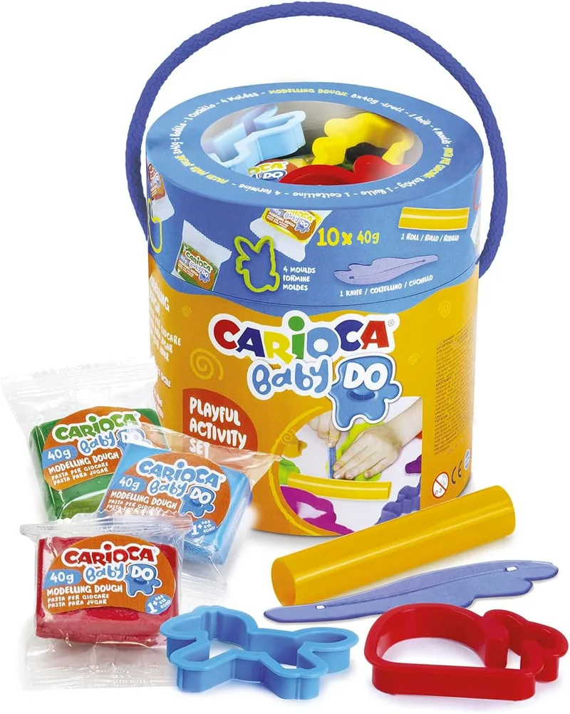 CARIOCA ▫️ Conjunto Baby Creative : Inclui 8 x 40g de massa de modelar Baby Do e 6 ferramentas de modelagem : Contém 14 peças de trigo.