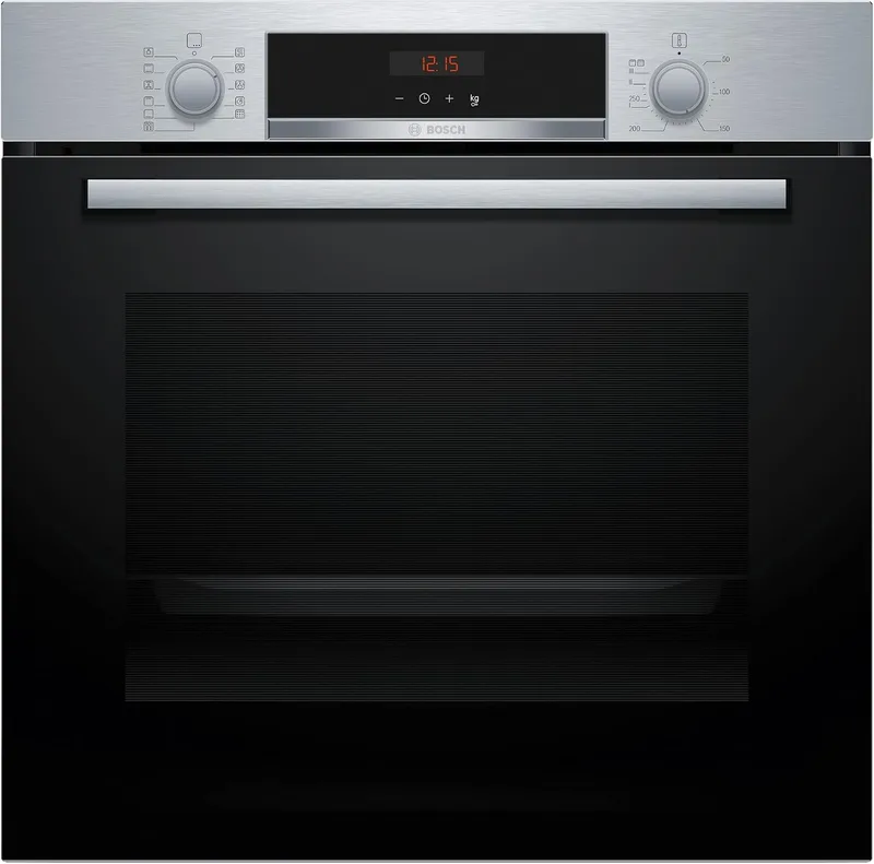 Bosch ▫️ Forno Multifunções, Série 4, Pirólítico, Aço, HBA574ES3 | Cozinhe de forma uniforme em três níveis e desfrute de um forno que se limpa sozinho enquanto relaxa.