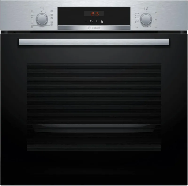Bosch ▫️ Forno Multifunções, Série 4, Pirólítico, Aço, HBA574ES3 | Cozinhe de forma uniforme em três níveis e desfrute de um forno que se limpa sozinho enquanto relaxa.